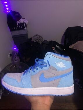 Nike Air Jordan 1 Mid Light Blue and Gray Suede